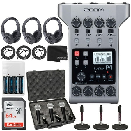 Zoom PodTrak P4 Multi-Track 64GB Voice Recorder, 3 Pack