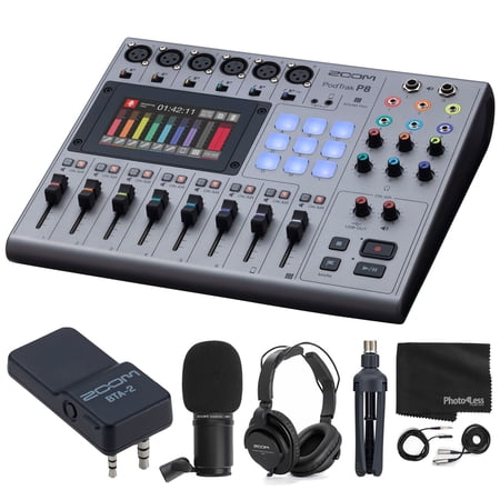 Zoom PodTrak P8 Multitrack Podcast Recorder + Zoom ZDM-1 Podcast Mic + Zoom BTA-2 Bluetooth Adapter + Headphones + Windscreen + XLR Cable - Top Value Bundle
