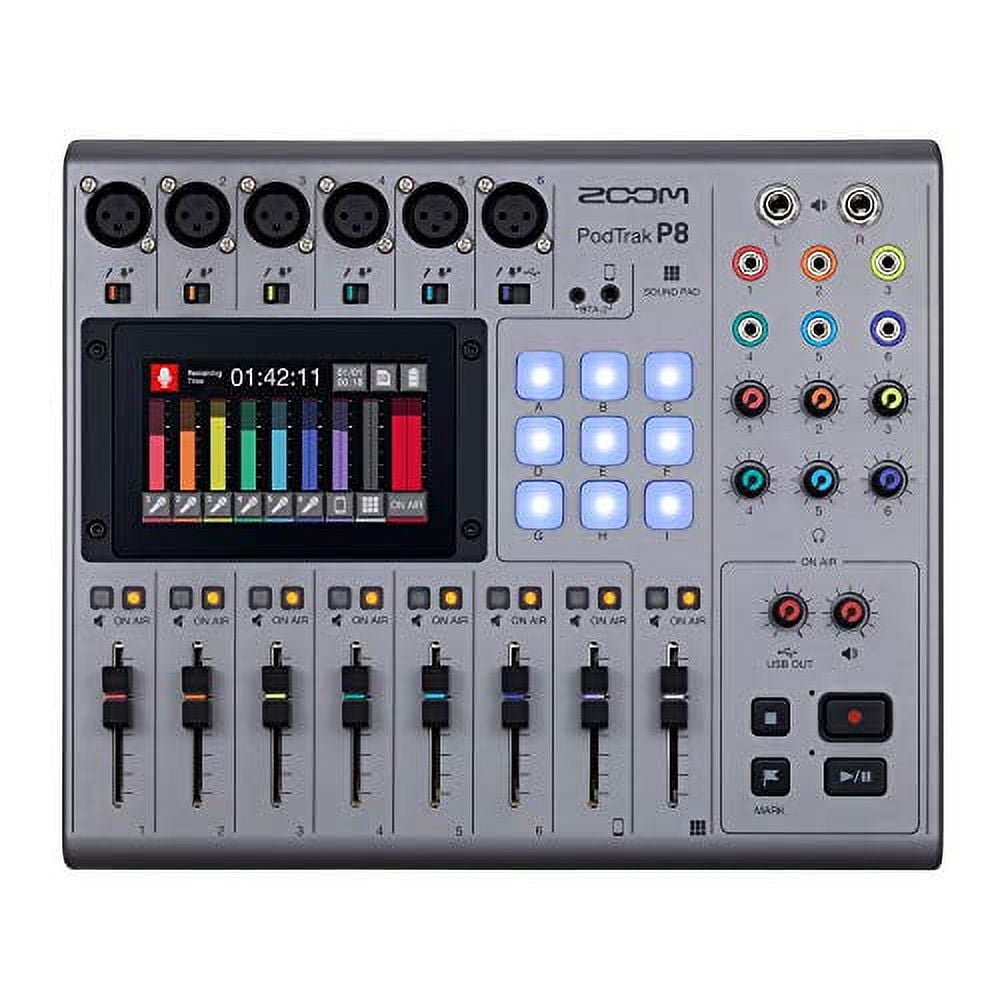 Zoom PodTrak P8 Podcast Recorder, 6 Microphone Inputs, 6 Headphone Outputs, Phone Input, Sound Pads, Onboard Editing, Record to SD card, USB Audio Interface, Battery Powered