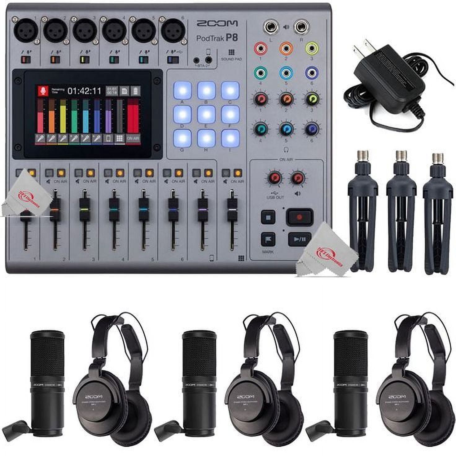 Zoom PodTrak P8 Portable Multitrack Podcast Recorder with Three Zoom ZDM1 Mic Pack