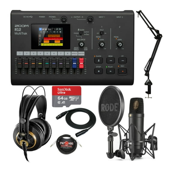 Zoom R12 Multi-Track Portable Recorder with Condenser Microphone Package Bundle