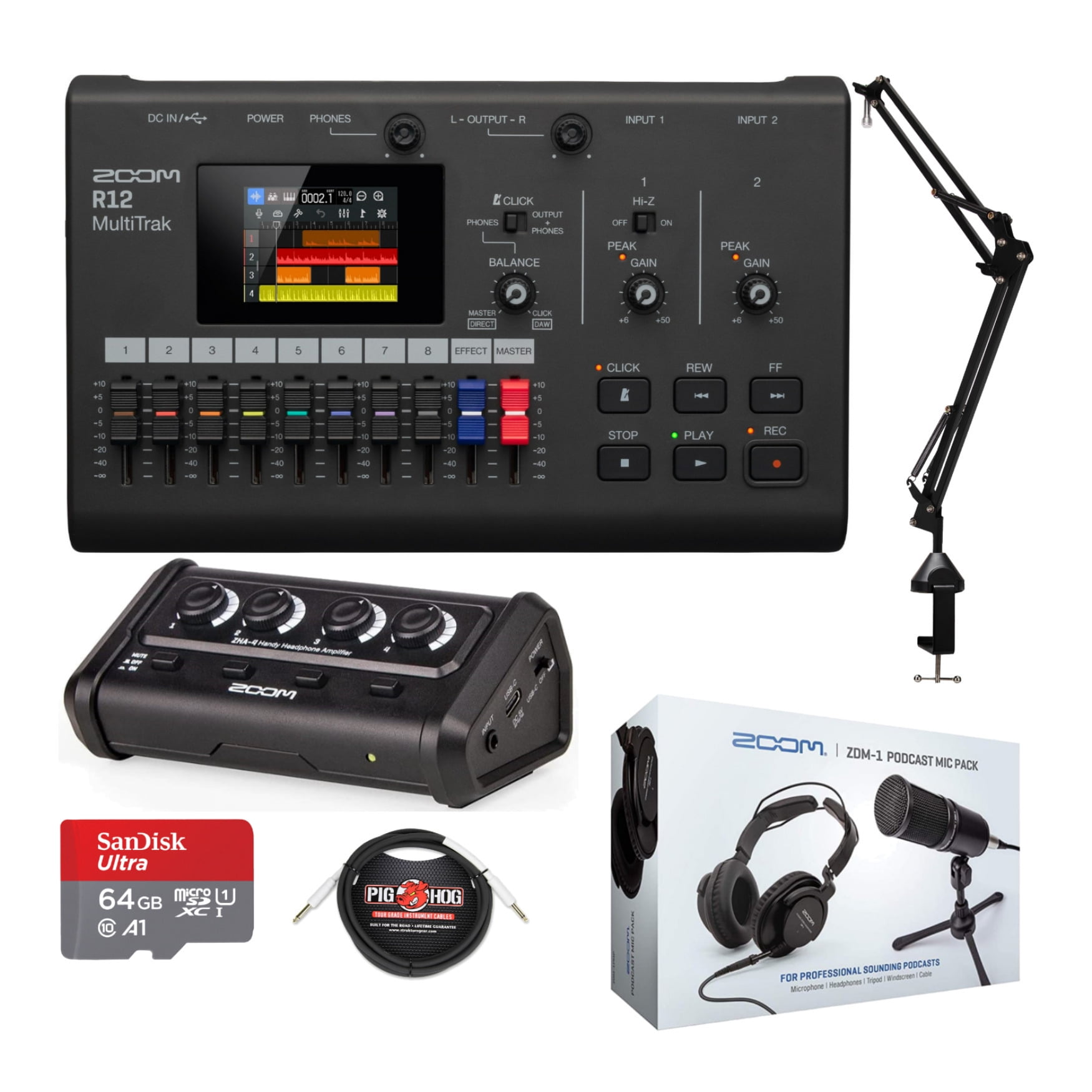 Zoom R12 Multi Track Portable Recorder with Microphone Pack Accessory