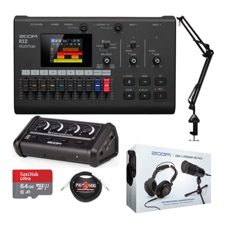 Zoom R12 Multi-Track Portable Recorder with Accessory Kit and Amplifier Bundle