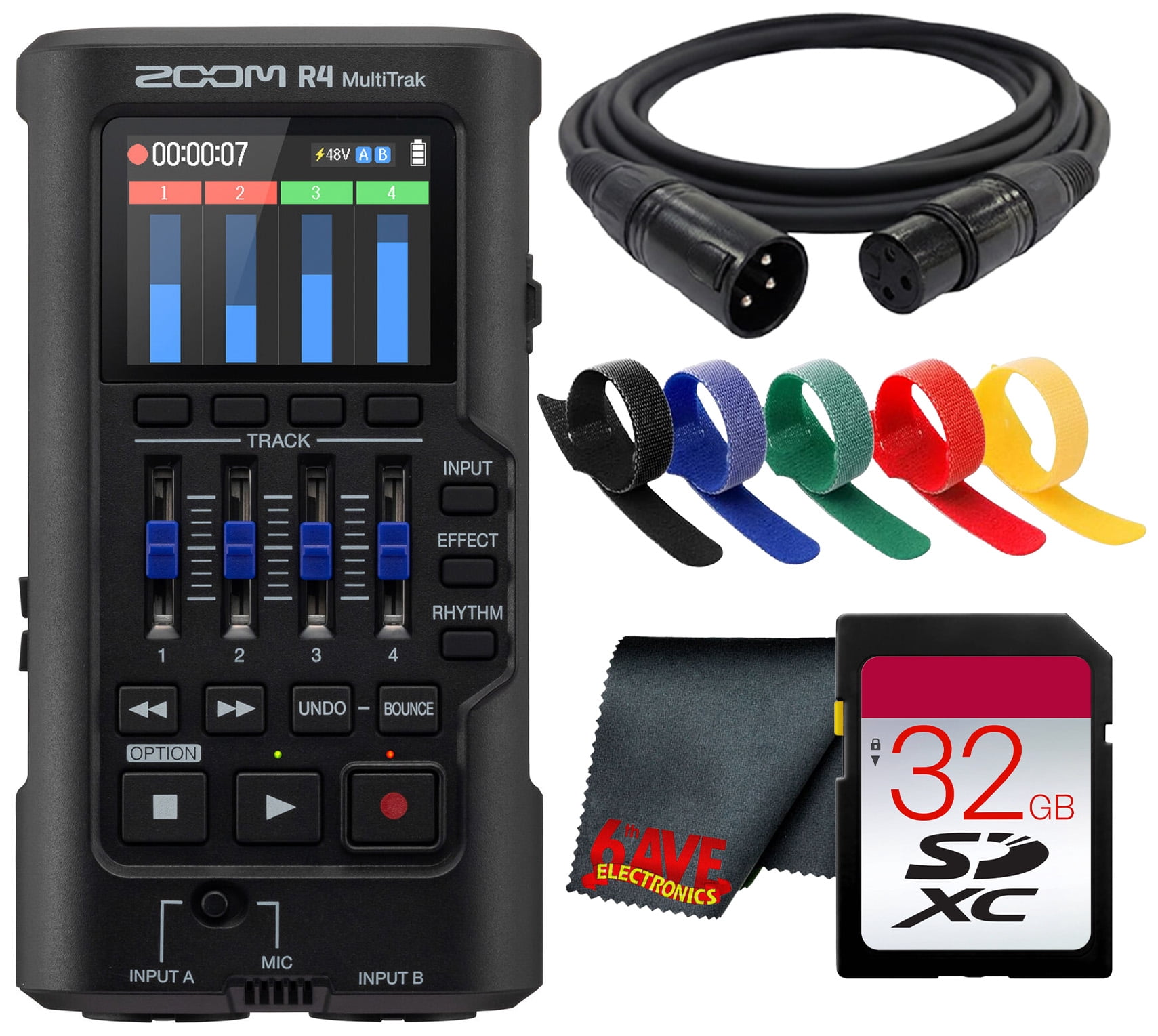 Zoom R4 MultiTrak 32-Bit Float 4-Track Recorder with Stereo Bounce, Built-In Mic, Effects & USB Audio Interface (Bundle)