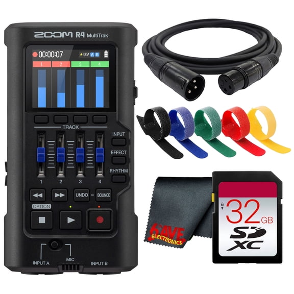 Zoom R4 MultiTrak 32-Bit Float 4-Track Recorder with Stereo Bounce, Built-In Mic, Effects & USB Audio Interface (Bundle)