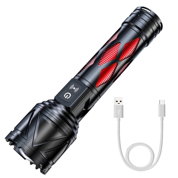 Zoom Tactical LED Flashlight Torch Rechargeable Light Alarm 85dB Security Lamp