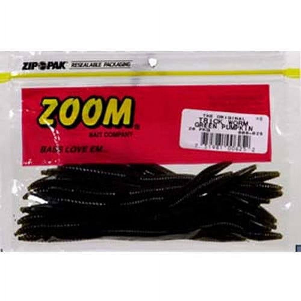 Zoom Trick Worm Freshwater Bass Fishing Soft Bait, Green Pumpkin, 6 1/2,  20-pack, Soft Baits