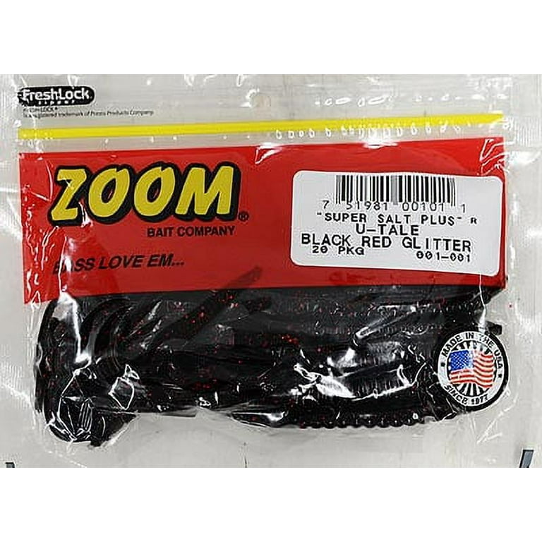  Zoom Bait Zoom U Tail Worm-Pack of 20 (Black Red