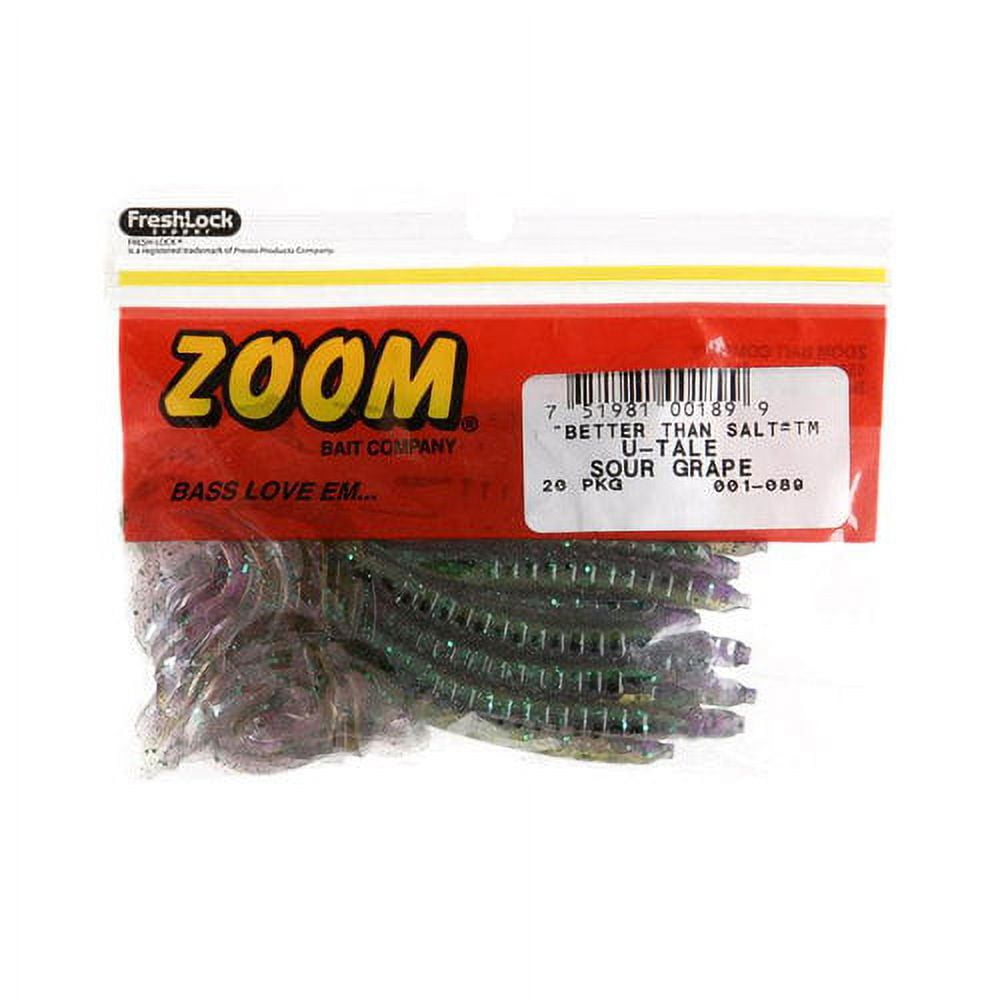 Zoom U-Tale Worm Freshwater Fishing Soft Bait, Sour Grape, 6 3/4, 20-pack