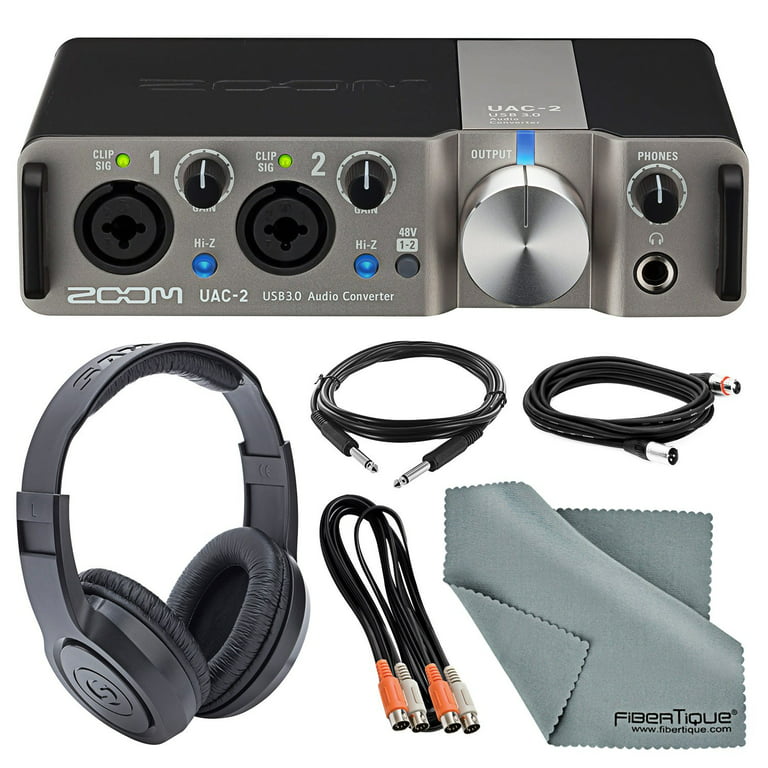 Zoom UAC-2 Two-Channel USB 3.0 Audio Interface Deluxe Bundle with  Headphones + Cables + Fibertique Cleaning Cloth