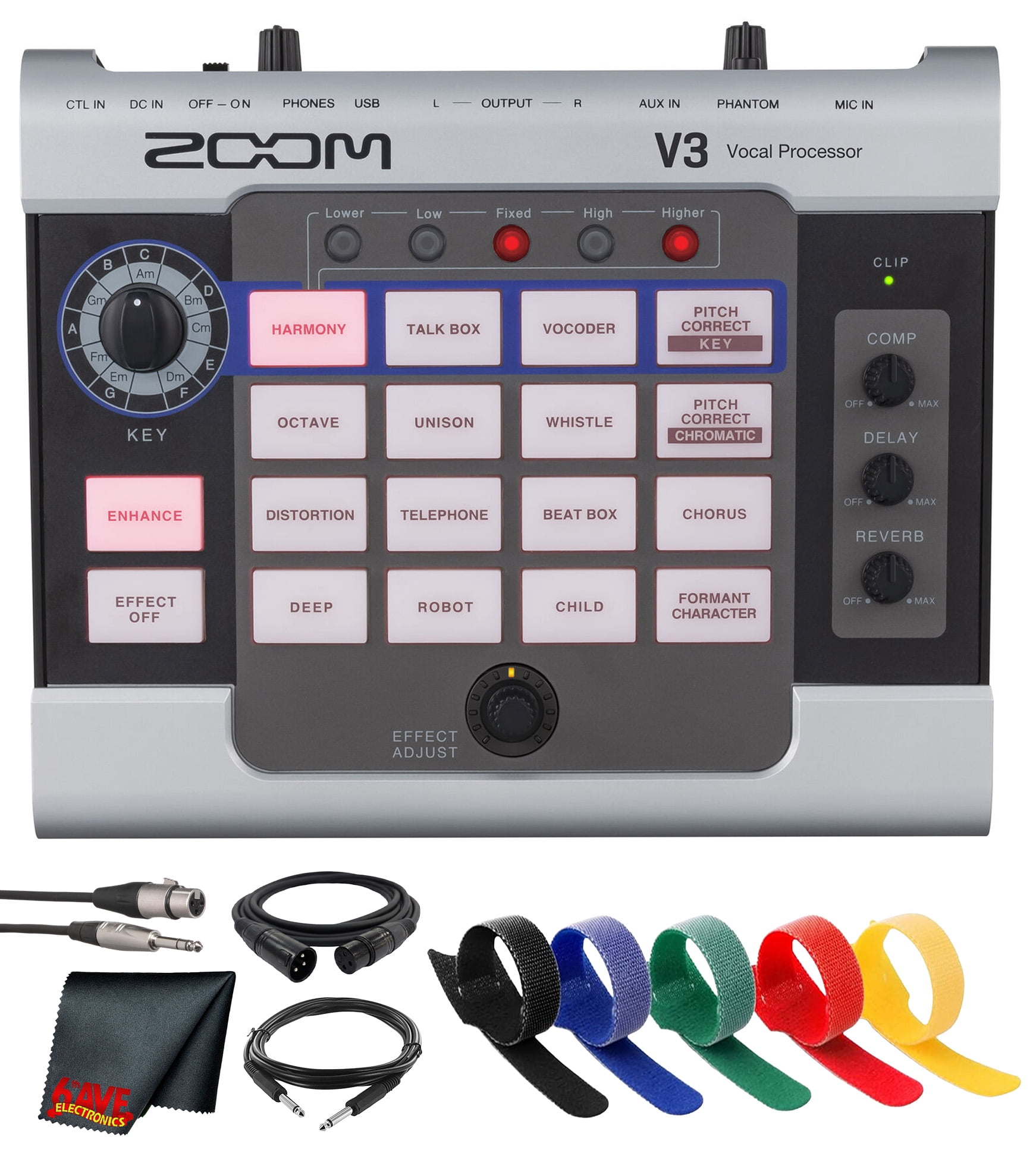 Zoom V3 Vocal Processor, Vocal Effects Pedal, 3-Part Harmony, Pitch Correction, 16 Studio Grade Effects for Streaming and Recording Bundle