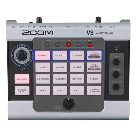 Zoom V3 Vocal Processor, Vocal Effects Pedal, 3-Part Harmony, Pitch Correction, 16 Studio Grade Effects, Battery Powered, for Streaming and Recording