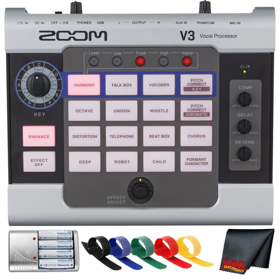 Zoom V3 Vocal Processor with Harmony, Pitch Correction, Reverb & Delay, USB Audio Interface & XLR Mic Input Bundle