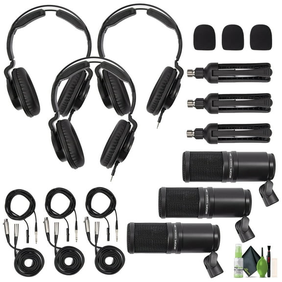 Zoom ZDM-1 Podcast Mic Pack, Podcast Dynamic Microphone, ZHP-1 Headphones, TPS-4 Tripod, Windscreen, 2-Meter XLR Cable, for Recording & Streaming Podcasts + Cleaning kit (Pack of 3)
