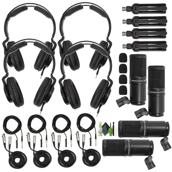 Zoom ZDM-1 Podcast Mic Pack, Podcast Dynamic Microphone, ZHP-1 Headphones, TPS-4 Tripod, Windscreen, 2-Meter XLR Cable, for Recording & Streaming Podcasts + Cleaning kit (Pack of 4)
