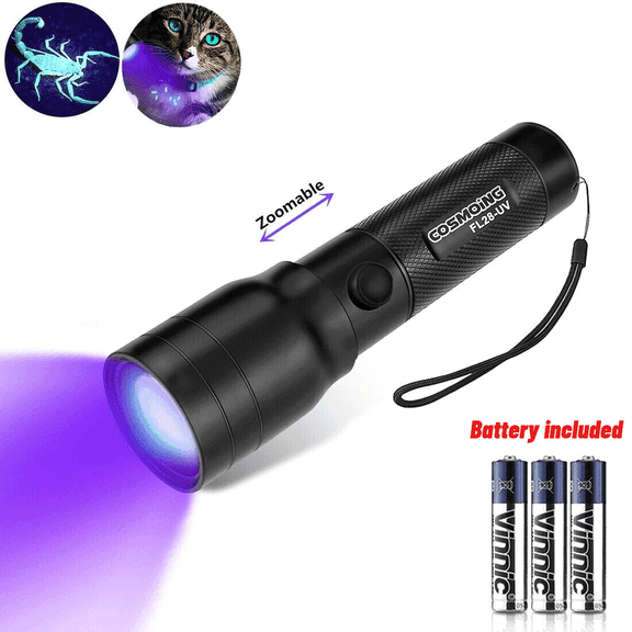 Zoomable 395nm UV Flashlight, Blacklight Pet Urine Stains Tactical LED Flashlight for Counterfeit Money Identification