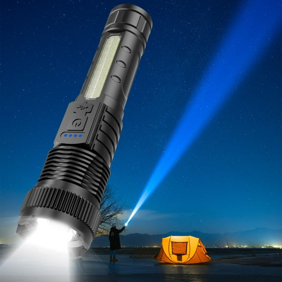 Zoomable Flashlight, Yrmaups Telescoping Zoom Flashlight with P50 White Laser LED, High Power Bright Torch with Red and Blue Strobe Modes, Adjustable Focus for Long Range Illumination