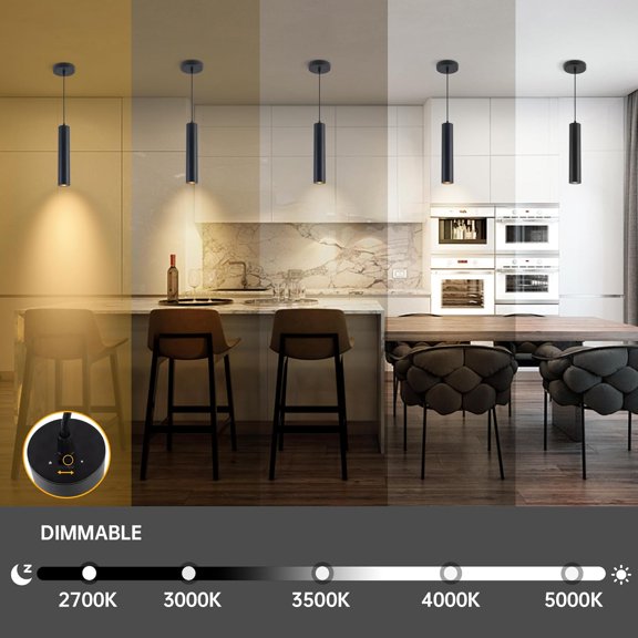 Zoomable LED Pendant Lights Modern Ceiling Hanging Spotlight Pendant Lighting,5CCT/2700K-5000K,Zoomable 15°-60°, Pendant Lighting for Kitchen Island Bar,12W,Black(1Pack)