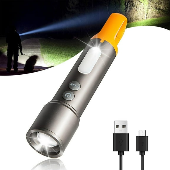 Zoomable Led Flashlight With COB Sidelight With Hook Recharge Lantern Flashlight Water Proof Portable Handheld Torch For Camping Emergency Home Use 9 Gears