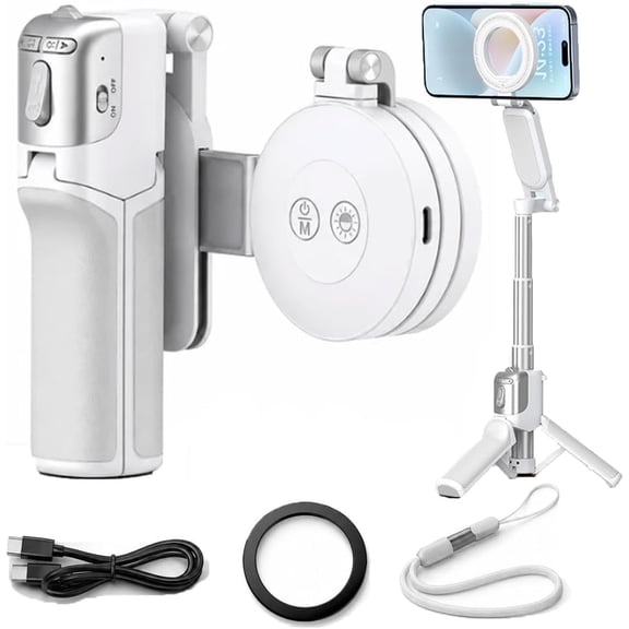 Zoomable Magnetic Palm Grip, Magnetic Selfie Stick Tripod, Extendable Phone Stand, 180° Rotatable Camera Grip with Bluetooth Shutter for iPhone Android