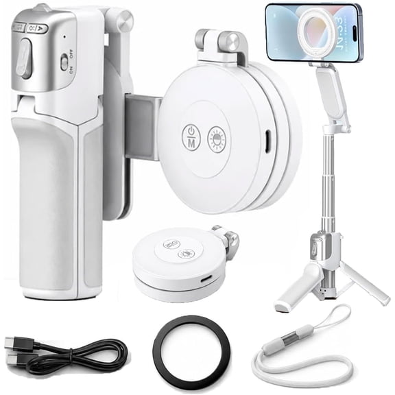 Zoomable Magnetic Palm Grip, Magnetic Selfie Stick Tripod, Extendable Phone Stand, 180° Rotatable Camera Grip with Bluetooth Shutter for iPhone Android