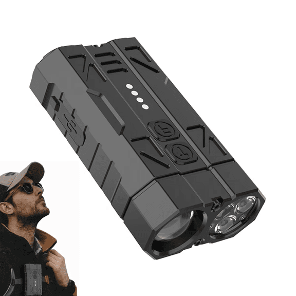 Zoomable Outdoor Flashlight with 4 LEDs & 8 Modes – Dual Switch Spotlight/Floodlight, Magnetic Base & Clip, Battery Display, Compact Pocket Flashlight (RL Black, 1 PC)
