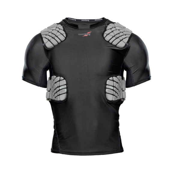 Zoombang Adult Medium Intergrated Rib and Shoulder Protection Short Sleeve Shirt for Football and Lacrosse ( Black)