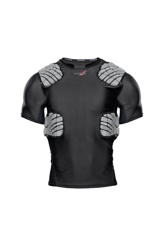 Intergrated Adult Small Rib and Shoulder Combo Protection Short Sleeve Shirt for Football and Lacrosse (Small, Black)