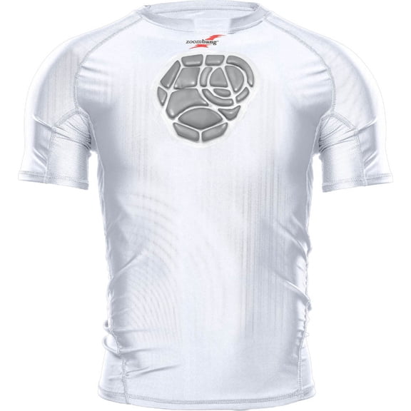 Zoombang Padded Protective Chest Shirt for Baseball and Softball, Short Sleeve White, Youth X - Large