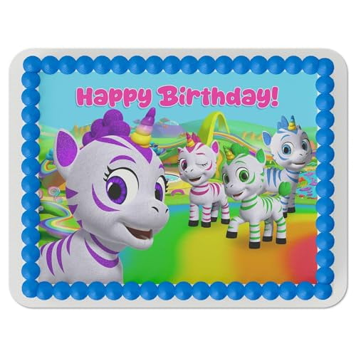 Zoonicorn Cake Topper. Animated show, Four best friends that live in the enchanting dream world called Zooniverse. Quarter Sheet Happy Birthday PINK