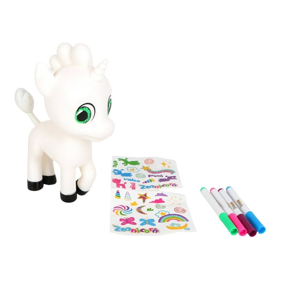 Zoonicorn: Color Me - Customize Your 8" Character Miniature Figure, Washable Markers & Stickers, Design Craft Activity, Play-Display Toy Set, Kid 3+