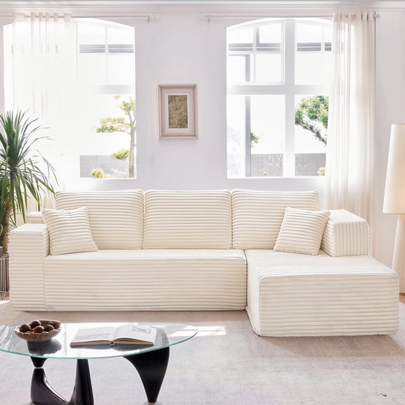 Zoopower 106" Cloud Sectional Couch, L-Shape Convertible Modular Sectional Sofa, Corduroy Boneless Couch for Living Room, White