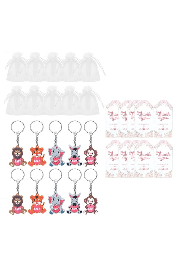 Zoos Keychains Jungle Keychains Baby Showers Parties Favor with Thank Tages Organza Gift Bags for Guests