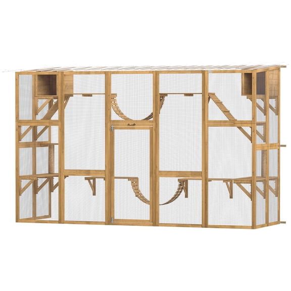 Zootealy 118 in. Long Window Mounted Catio Playground, Weather Resistant Fir Wood Outdoor Cat Enclosure for Multiple Cats