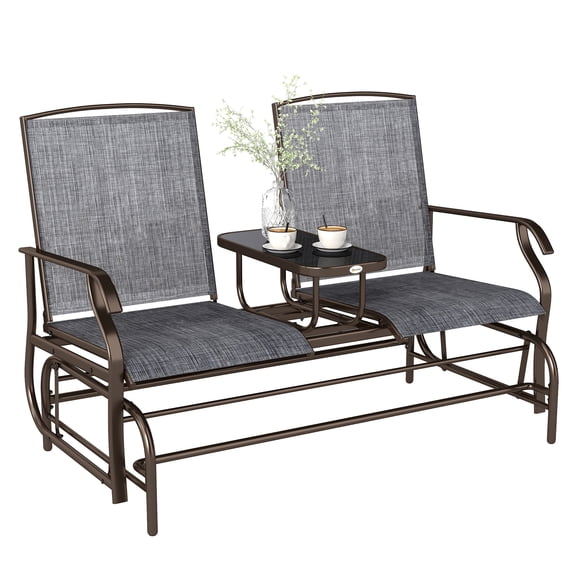 Zootealy 2 Seat Outdoor Glider Swing with Center Table, 58in Steel Sling