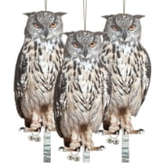 Zootealy 3 Pack Owls to Keep Away Owl Bird Deterrent, Reflective Repellent with Bells, Waterproof Plastic Hanging Owl Decoy Natural Enemy Bird Scare Owl for Outdoor Garden Yard