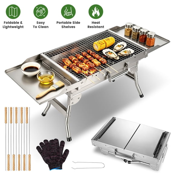Zootealy 32in Portable Folding Charcoal Grill with Side Shelves