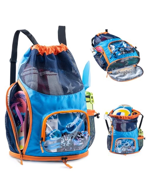 40L Sandproof Drawstring Backpack Beach Pool Bag with Shoe Compartment