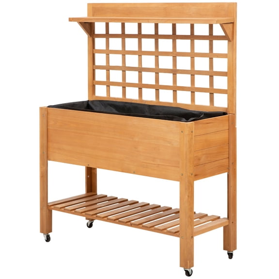 Zootealy 41" x 18" x 53" Fir Wood Raised Garden Bed with Wheels and Shelf