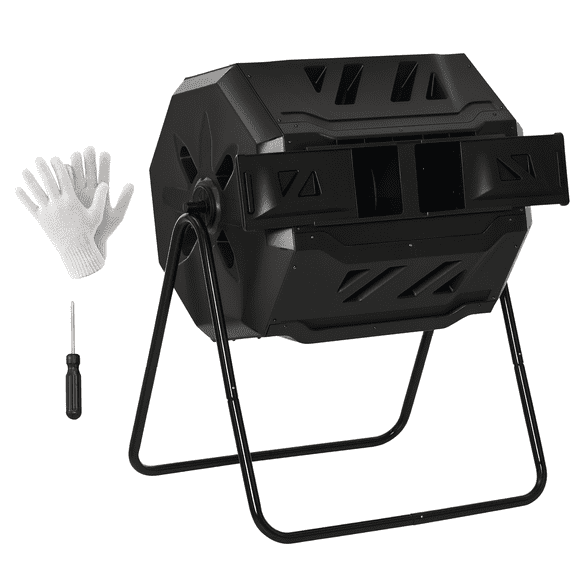 Zootealy 65 Gallon Dual Chamber Compost Tumbler, 360 Rotating Outdoor Bin
