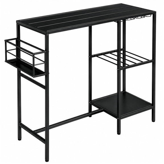 Zootealy 74cm Tall Iron Outdoor Bar Table with Storage, Wine Rack, Black Patio Bar Table