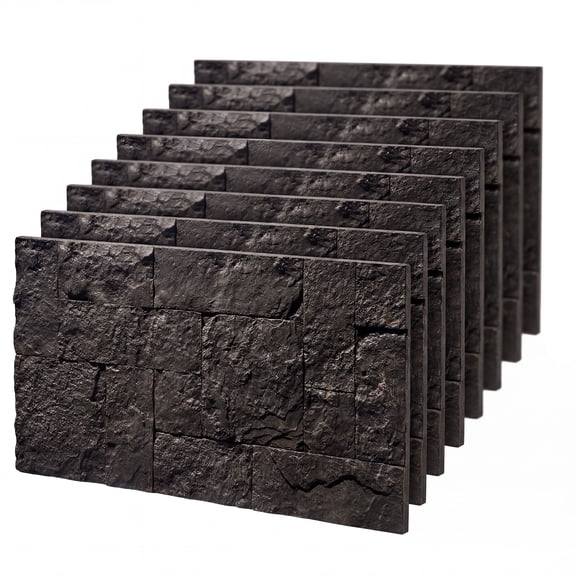 Zootealy 8-Pack 3D Faux Stone Wall Panels, 61.8 sq ft Black Polyurethane