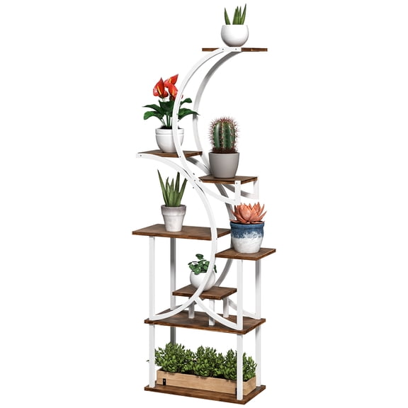 Zootealy 8 Tier S-Shaped Corner Plant Stand, Steel Wood Indoor Shelf