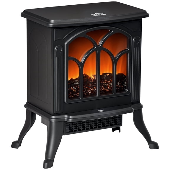 Zootealy Electric Fireplace Stove Heater - Freestanding, Realistic Log & Flame Effect, 2 Heat Settings (750W/1500W), Overheat Protection, Black