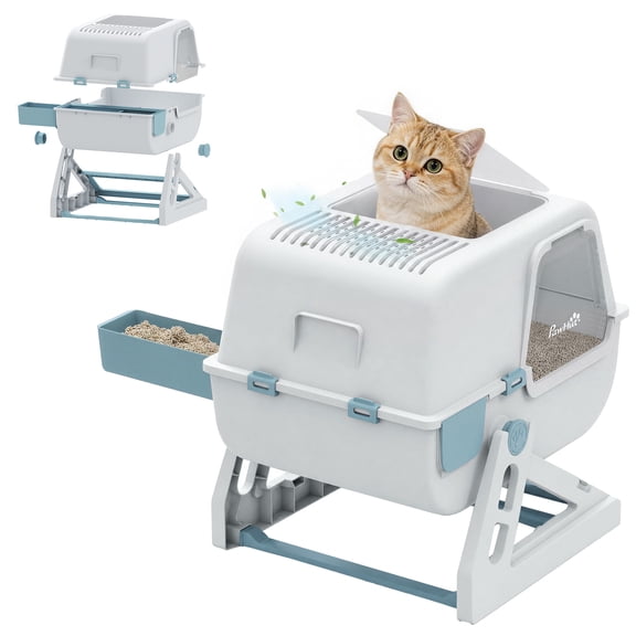 Zootealy Enclosed Cat Litter Box with Lid, Flip to Clean