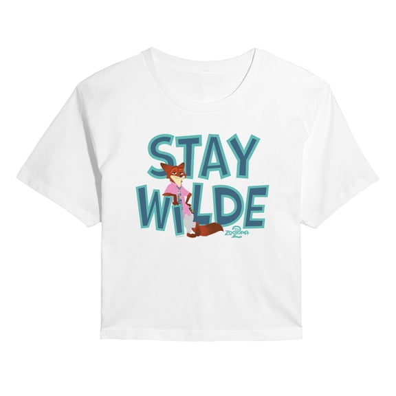 Zootopia 2 - Nick The Fox Stay Wilde - Juniors Cropped Short Sleeve Graphic T-Shirt