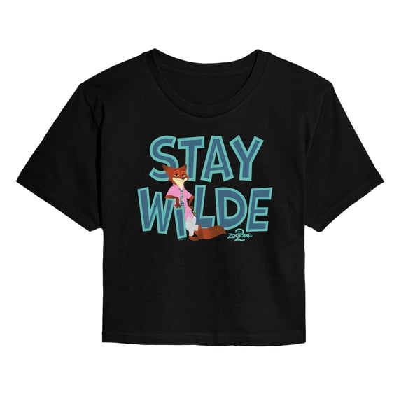 Zootopia 2 - Nick The Fox Stay Wilde - Juniors Cropped Short Sleeve Graphic T-Shirt
