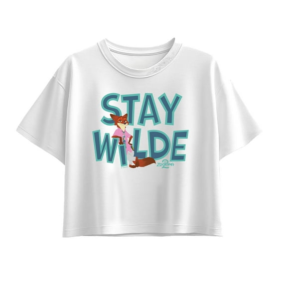 Zootopia 2 - Nick The Fox Stay Wilde  - Youth Girl Short Sleeve Boxy Tee