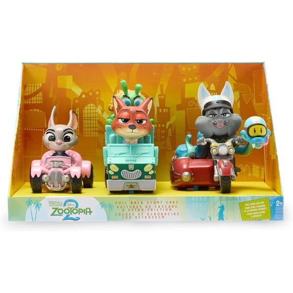 Zootopia 2 Pullback Stunt Vehicles Judy Hopps, Nick Wilde, & Gary De'Snake with Pawbert Lynxley Pullback Vehicle 3-Pack