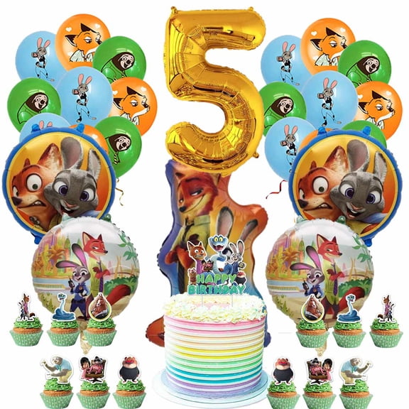 Zootopia 2 Zootropolis Party Supplies 5th Decor Kit Balloons Birthday Cake Topper Decorations